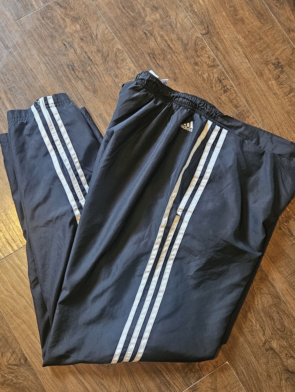 ADIDAS Men's Black/White 3-Stripes Track Pants Elastic Waist Drawstring Sz XL. G
